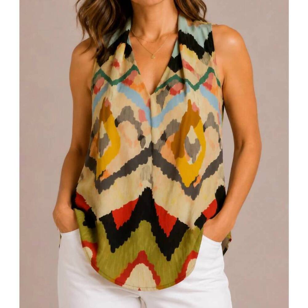 NEW ISLE BY MELIS KOZAN draped sleeveless top in yellow